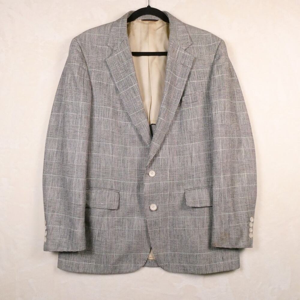 Vintage 70s Cricketeer Glen Plaid Wool Sport Coat Size 42 ACTWU Blazer Jacket